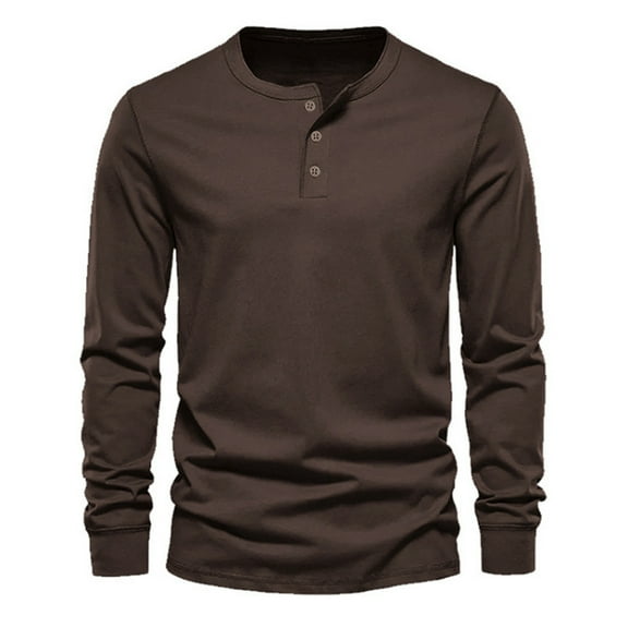 YOUYEDIAN Mens Henley Shirts Long Sleeve Button T-Shirt Casual Stylish Soft Pullovers with Pocket Brown M