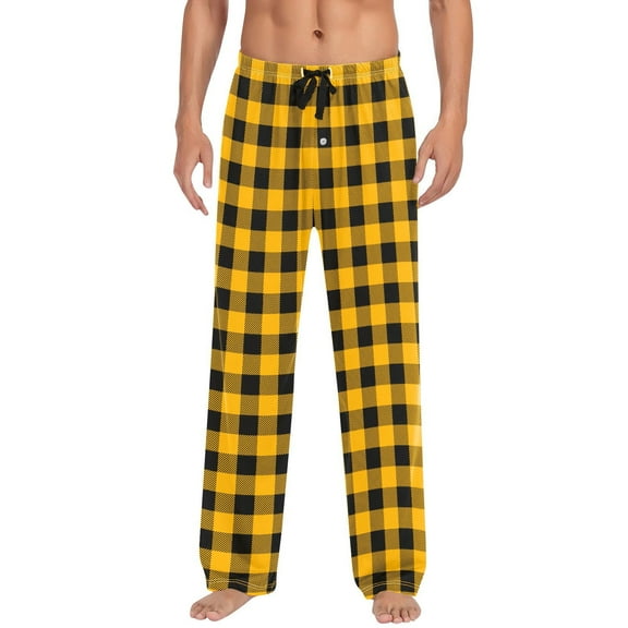 YOUYEDIAN Mens Pajama Pants Flannel Plaid Cotton Sleep Lounge Pants Warm Sleepwear Pants PJ Bottoms with Pockets Gold XXL