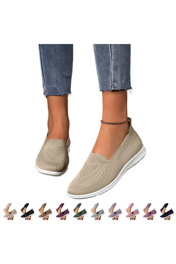 Mesh Walking Orthopedic Shoes for Women Slip-on Sneakers,Non-Slip Breathable Athletic Comfortable Lightweight Flat Loafer Nurse Shoes (Beige, 5.5 Wide(EU-36))