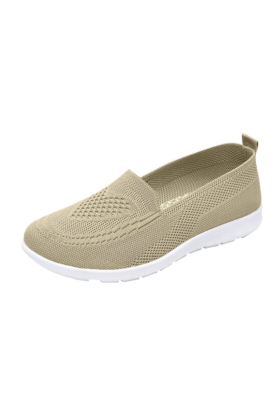 Mesh Walking Orthopedic Shoes for Women Slip-on Sneakers,Non-Slip Breathable Athletic Comfortable Lightweight Flat Loafer Nurse Shoes (Beige, 7.5 Wide(EU-39))