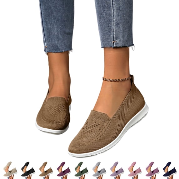 YOUYEDIAN Mesh Walking Orthopedic Shoes for Women Slip-on Sneakers,Non-Slip Breathable Athletic Comfortable Lightweight Flat Loafer Nurse Shoes (Camel, 5.5 Wide(EU-36))