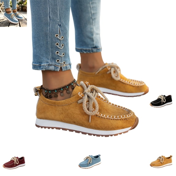 YOUYEDIAN Moccasins Women Fall Fashion Strap Design Comfortable Slip On Platform Sneakers Versatile Casual Walking Shoes