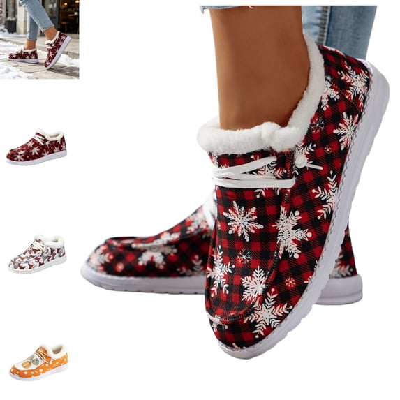 YOUYEDIAN Moccasins Women Fall Winter Fashion Comfy Platform Heel Fuzzy Warm Flats Casual Round Toe Versatile Cute Print Shoes