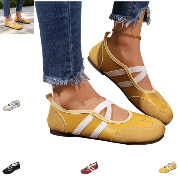 YOUYEDIAN Mray Jane Shoes Women Versatile Round Toe Slip On Fashion Cross Strap Low Heel Flats Casual Sport Outdoor Non Slip Walking Shoes