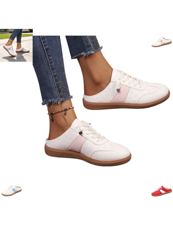 Mules for Women Casual Breathable Comfy Lace-up Fashion Non Slip Platform Round Toe Backless Flats Versatile Slip On Sport Outdoor Walking Shoes