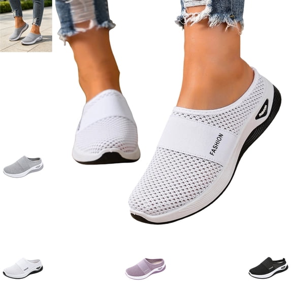 YOUYEDIAN Mules for Women Fashion Breathable Mesh Slip On Round Toe Versatile Sport Flats Casual Cut-Out Design Soft Walking Shoes