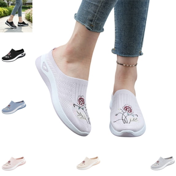 YOUYEDIAN Mules for Women Versatile Round Toe Comfy Fashion Floral Print Flats Casual Backless Sport Soft Walking Shoes