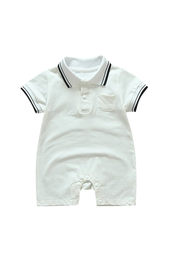 Newborn Baby Boy Collared Onesie Polo Shirt Bodysuit Pique Solid Color Short Sleeve Romper Clothes (White, 3-6 Months)