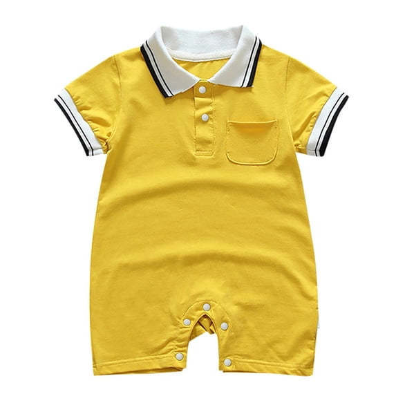 YOUYEDIAN Newborn Baby Boy Collared Onesie Polo Shirt Bodysuit Pique Solid Color Short Sleeve Romper Clothes (Yellow, 18-24 Months)