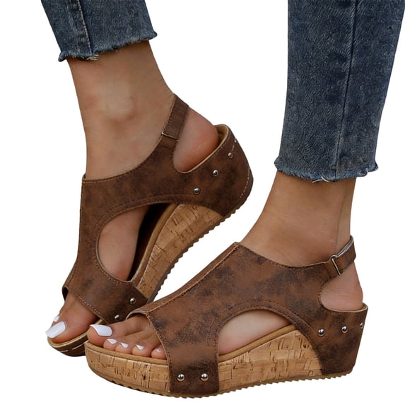 YOUYEDIAN Orthopedic Casual Sandals for Women Non Slip Slip on Arch Support Summer Flat Sandals Wide Walking Shoes 2026 Beach Orthopedic Shoes (Brown)