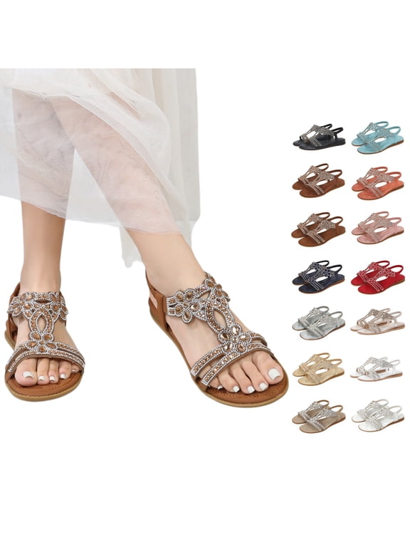 Orthopedic Casual Sandals for Women Slip on Non Slip Arch Support Flat Wedge Sandals Lightweight Walking Shoes Soft Foam Shoes
