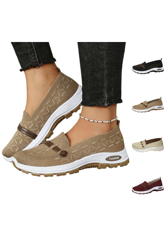 Orthopedic Casual Shoes for Women Arch Support Nurse Shoes Wide Width Slip on Non Slip Walking Shoes Mesh Stretch Comfortable 2026 Foam Shoes (Coffee)