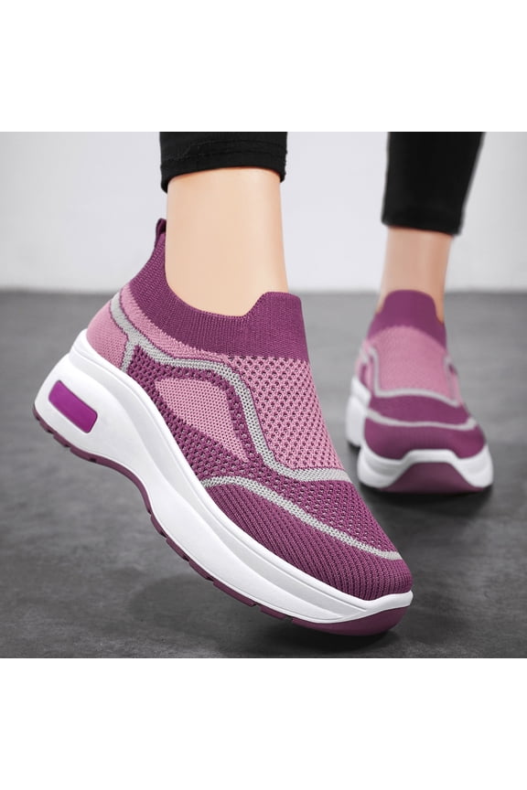 Orthopedic Casual Shoes for Women Arch Support Sneakers Breathable Slip on Non Slip Hiking Shoes Knitted Mesh Stretch Comfort 2026 Foam Shoes