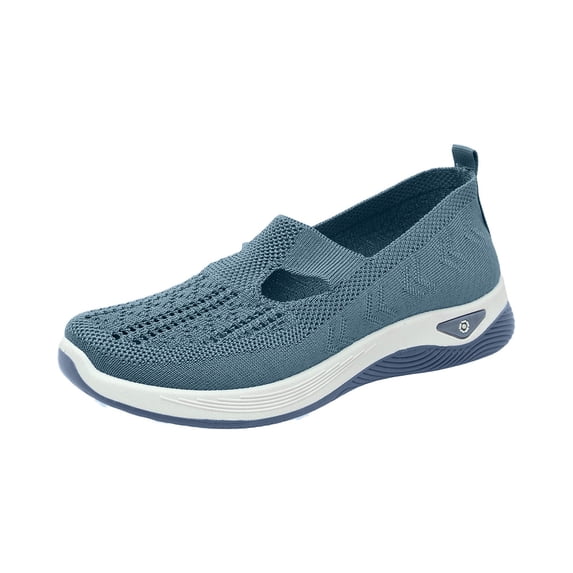 YOUYEDIAN Orthopedic Dress Shoes for Women Arch Support Golf Shoes Wide Non Slip Slip on Server Shoes Knitted Mesh Stretch Comfort 2026 New Foam Shoes (Sky Blue)