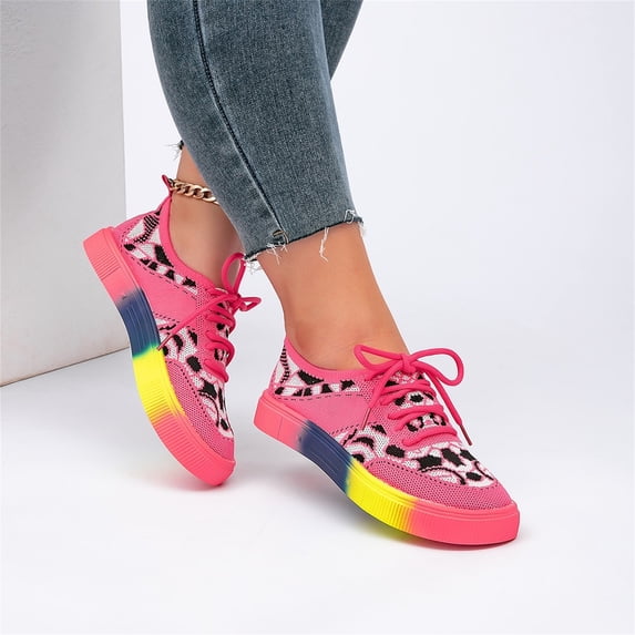 YOUYEDIAN Orthopedic Dress Shoes for Women Arch Support Non Slip Slip on Golf Shoes Wide Knitted Mesh Stretch Hiking Shoes Comfortable 2026 Foam Shoes (Hot Pink)