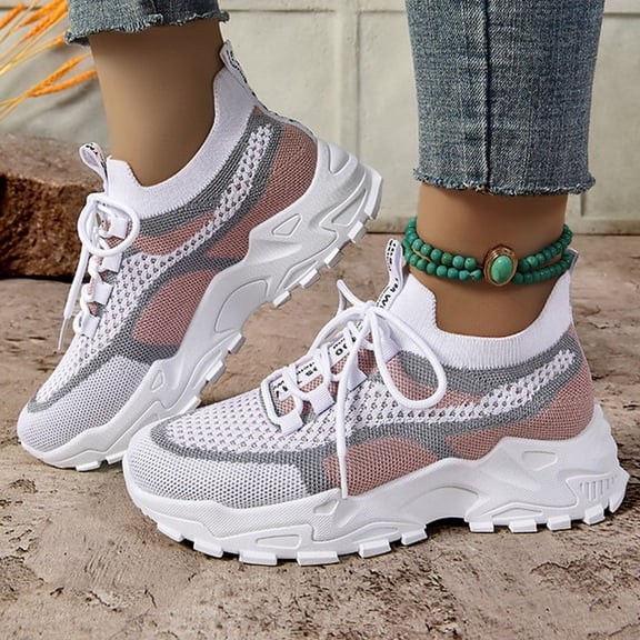 YOUYEDIAN Orthopedic Dress Shoes for Women Arch Support Nurse Shoes Wide Slip on Non Slip Hiking Shoes Mesh Stretch Comfortable 2026 Foam Shoes (Pink)