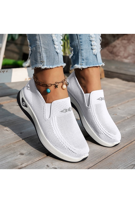 Orthopedic Dress Shoes for Women Arch Support Nurse Shoes Wide Width Non Slip Slip on Walking Shoes Knitted Mesh Stretch Comfort 2026 New Foam Shoes