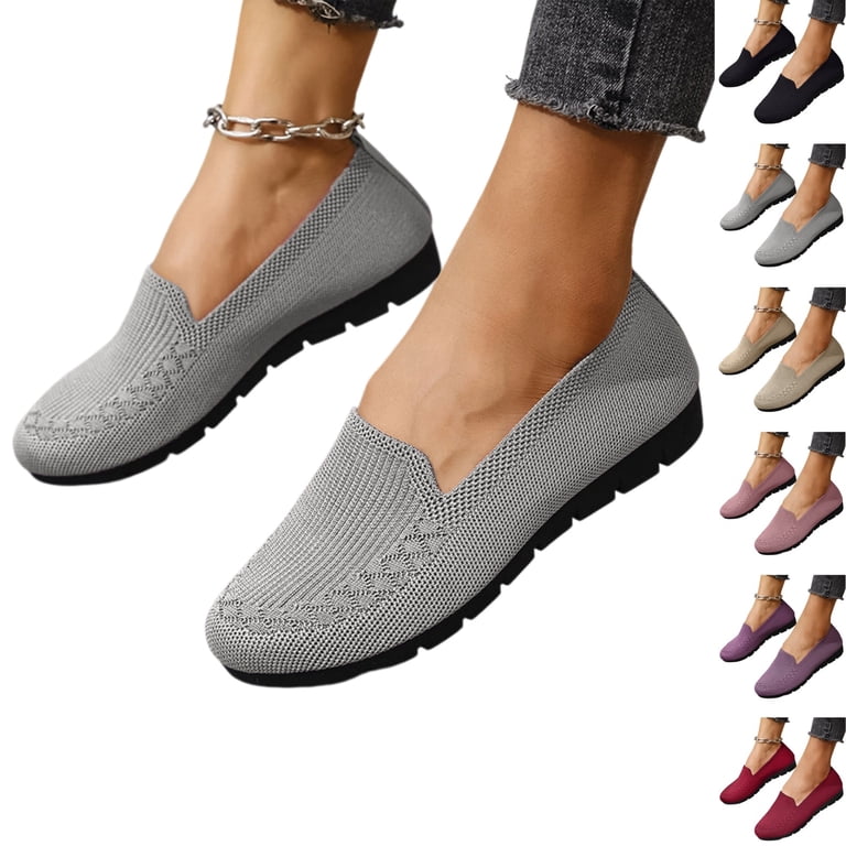 YOUYEDIAN Orthopedic Dress Shoes for Women Arch Support Nurse Shoes Wide Width Slip on Non Slip Walking Shoes Knitted Mesh Stretch Soft Foam Shoes