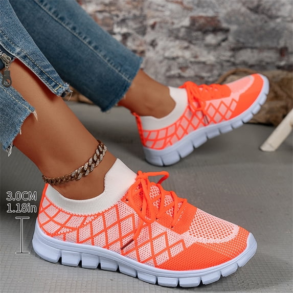 YOUYEDIAN Orthopedic Dress Shoes for Women Arch Support Slip on Non Slip Sneakers Wide Width Mesh Stretch Business Casual Shoes Comfortable 2026 Orthopedic Shoes (Orange)