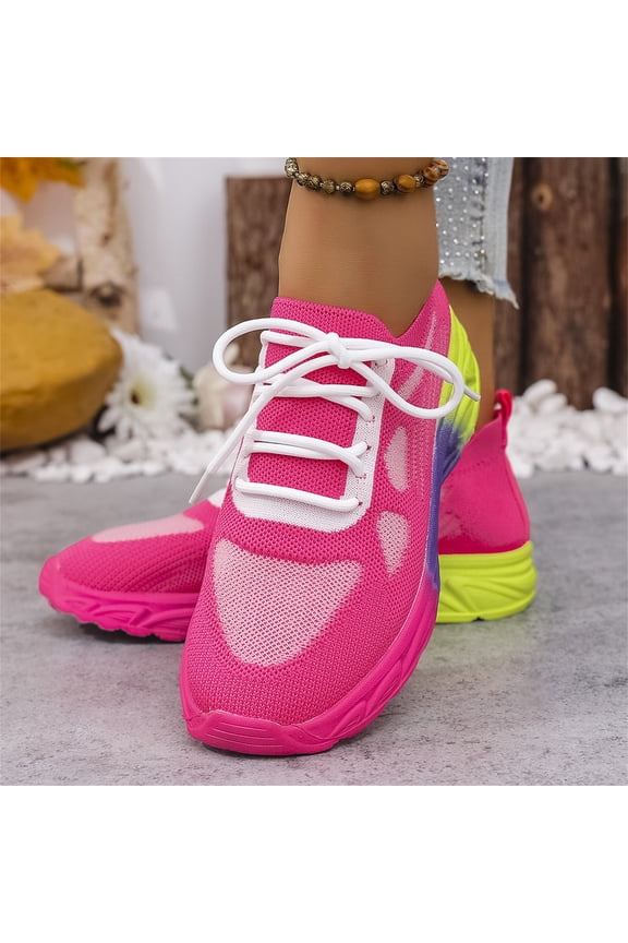 Orthopedic Dress Shoes for Women Arch Support Slip on Non Slip Work Shoes Lightweight Knitted Mesh Stretch Hiking Shoes Comfortable 2026 New Foam Shoes (Hot Pink)