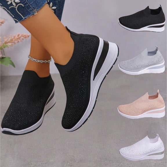 YOUYEDIAN Orthopedic Dress Shoes for Women Arch Support Work Shoes Wide Slip on Non Slip Hiking Shoes Knitted Mesh Stretch Soft 2026 Orthopedic Shoes