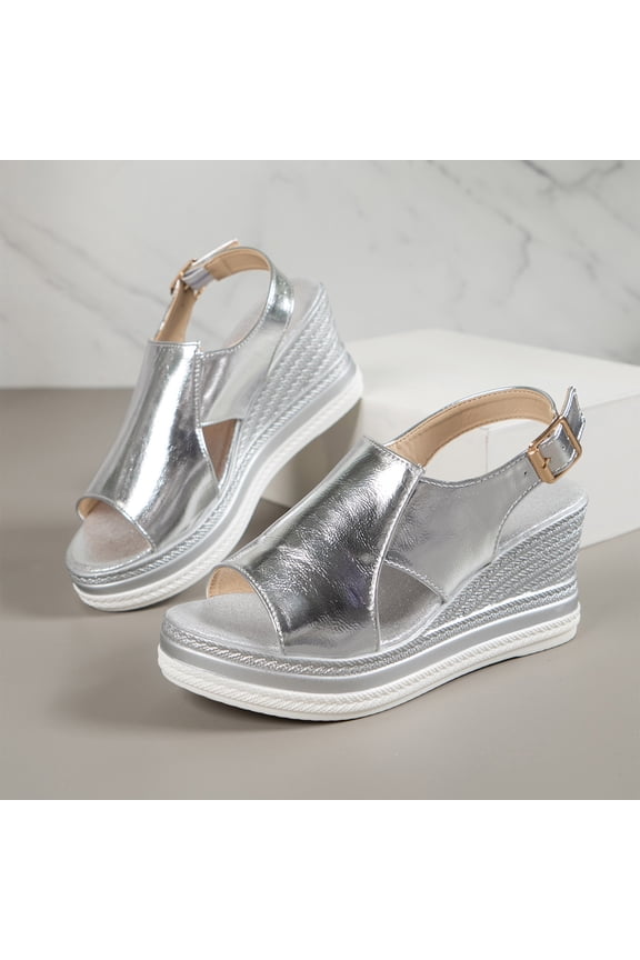 Orthopedic Sandals for Women Arch Support Flat Wedge Sandals Lightweight Non Slip Slip on Hiking Shoes Comfort 2026 New Orthopedic Shoes (Silver)