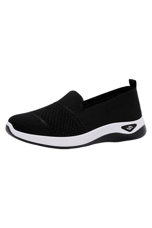 Orthopedic Shoes for Women Anti-Slip Sneakers,Summer Wedge Air Cushion Breathable Mesh Slip On Walking Shoes,Casual Wedge Sneakers (Black, 7 Wide)