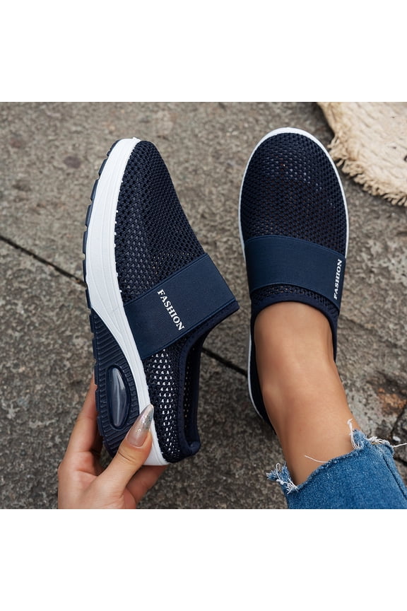 Orthopedic Shoes for Women Arch Support Non Slip Slip on Nurse Shoes Breathable Mesh Stretch Server Shoes Comfort 2026 Foam Shoes (Dark Blue)