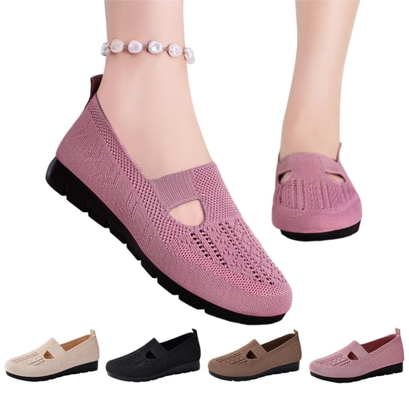 YOUYEDIAN Orthopedic Shoes for Women Arch Support Nurse Shoes Lightweight Slip on Non Slip Work Shoes Knitted Mesh Stretch Comfort 2026 Foam Shoes (Pink)