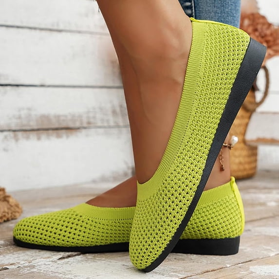 YOUYEDIAN Orthopedic Shoes for Women Arch Support Running Shoes Breathable Non Slip Slip on House Shoes Knitted Mesh Stretch Comfortable 2026 New Orthopedic Shoes (Fluorescent Green)