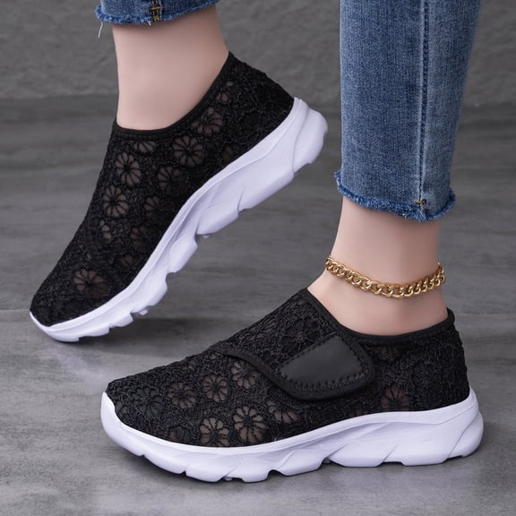 YOUYEDIAN Orthopedic Shoes for Women Arch Support Slip on Non Slip Tennis Shoes Lightweight Knitted Mesh Stretch Business Casual Shoes Comfort 2026 New Orthopedic Shoes (Black)