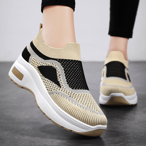 YOUYEDIAN Orthopedic Shoes for Women Arch Support Work Shoes Breathable Slip on Non Slip Business Casual Shoes Knitted Mesh Stretch Comfort 2026 New Foam Shoes