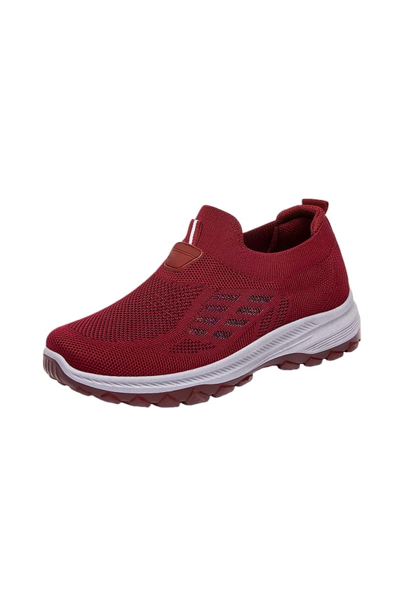 Orthopedic Shoes for Women Breathable Walking Sneakers Slip on Trainers Ladies Comfortable Casual Athletic Shoe Thick Bottom (Red, 8.5 Wide)