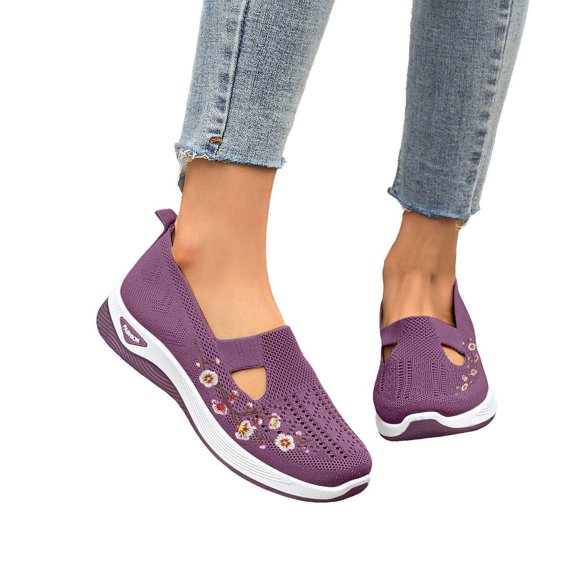 YOUYEDIAN Orthopedic Shoes for Women Arch Support Non Slip Slip on Nurse Shoes Lightweight Mesh Stretch Hiking Shoes Soft 2026 Foam Shoes (Purple)