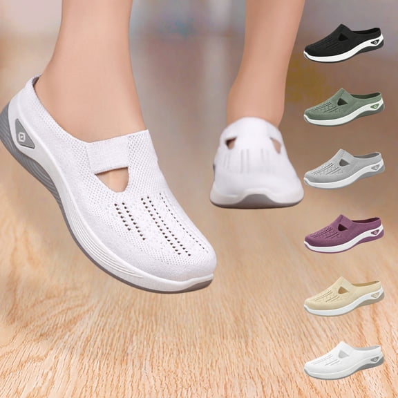 YOUYEDIAN Orthopedic Shoes for Women Arch Support Tennis Shoes Breathable Slip on Non Slip Work Shoes Mesh Stretch Comfort 2026 Foam Shoes (White)