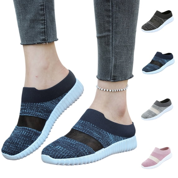 YOUYEDIAN Orthopedic Shoes for Women Spring Dress Non Slip Slip on Mesh Arch Support Sneakers Breathable Closed Toe Casual Shoes (Blue)
