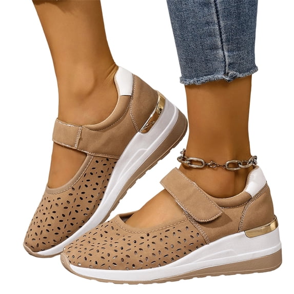 YOUYEDIAN Orthopedic Shoes for Women Summer Dressy Non Slip Slip on Mesh Arch Support Sneakers Breathable Closed Toe Walking Shoes (Khaki)