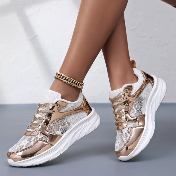 YOUYEDIAN Orthopedic Shoes for Women Summer Work Non Slip Slip on Arch Support Sneakers Dressy Breathable Mesh Closed Toe Shoes (Gold)