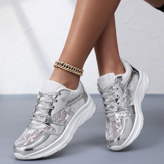 YOUYEDIAN Orthopedic Shoes for Women Summer Work Non Slip Slip on Arch Support Sneakers Dressy Breathable Mesh Closed Toe Shoes (Silver)