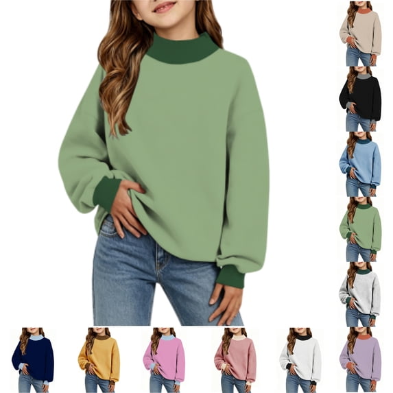 YOUYEDIAN Oversized Sweatshirts for Girls Fall Fashion Color Block Turtleneck Fleece Pullover Tops Loose Long Sleeve Hoodie