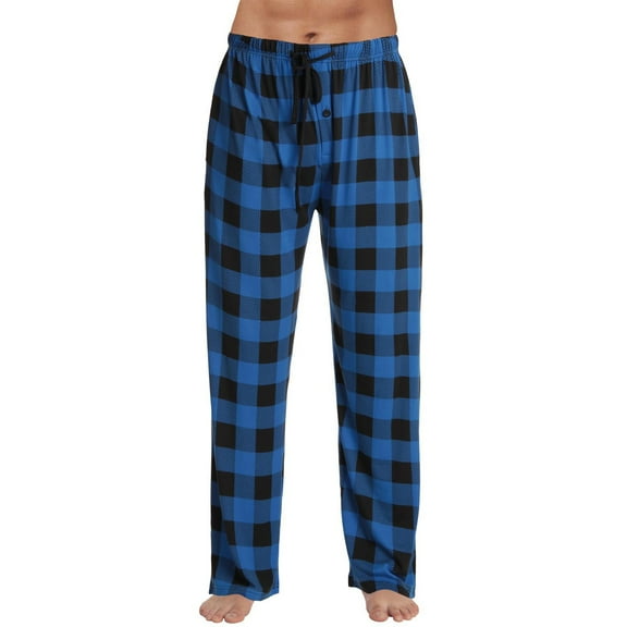 YOUYEDIAN Pajama Pants for Men Soft Plaid Printed Casual Home Pants Elastic Waist Versatile Trousers with Pockets Blue XXL
