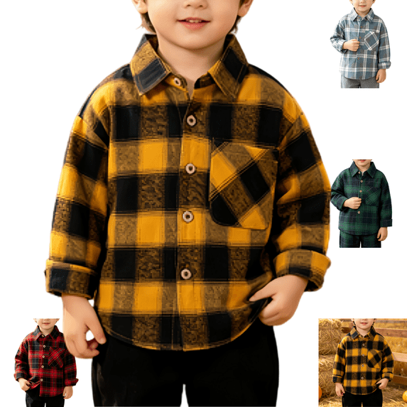 YOUYEDIAN Plaid Shirts for Boys Long Sleeve Button Down Shirts Casual Collared Cotton Tops