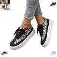 thumbnail image 1 of YOUYEDIAN Platform Shoes for Women Fashion Deco Comfy Casual Round Toe Flats Versatile Lace-up Walking Shoes, 1 of 5