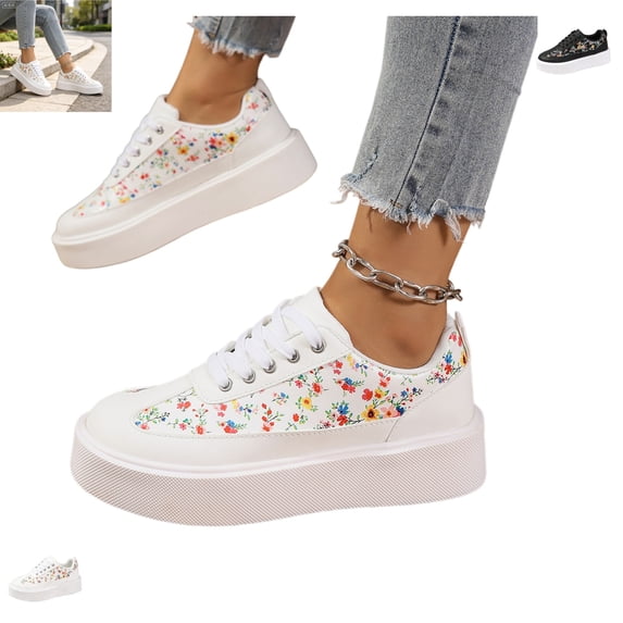 YOUYEDIAN Platform Shoes for Women Versatile Round Toe Comfy Fashion Floral Print Slip On Flats Casual Outdoor Walking Shoes for Spring