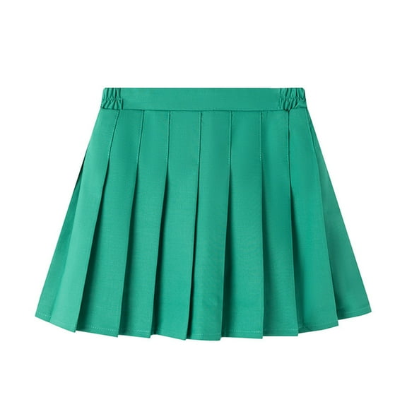 YOUYEDIAN Pleated Skirt for Teens Casual a Line Mini Skirt with Shorts Cute Skirts 2025 Summer Plain Skirts for Kids,Green S