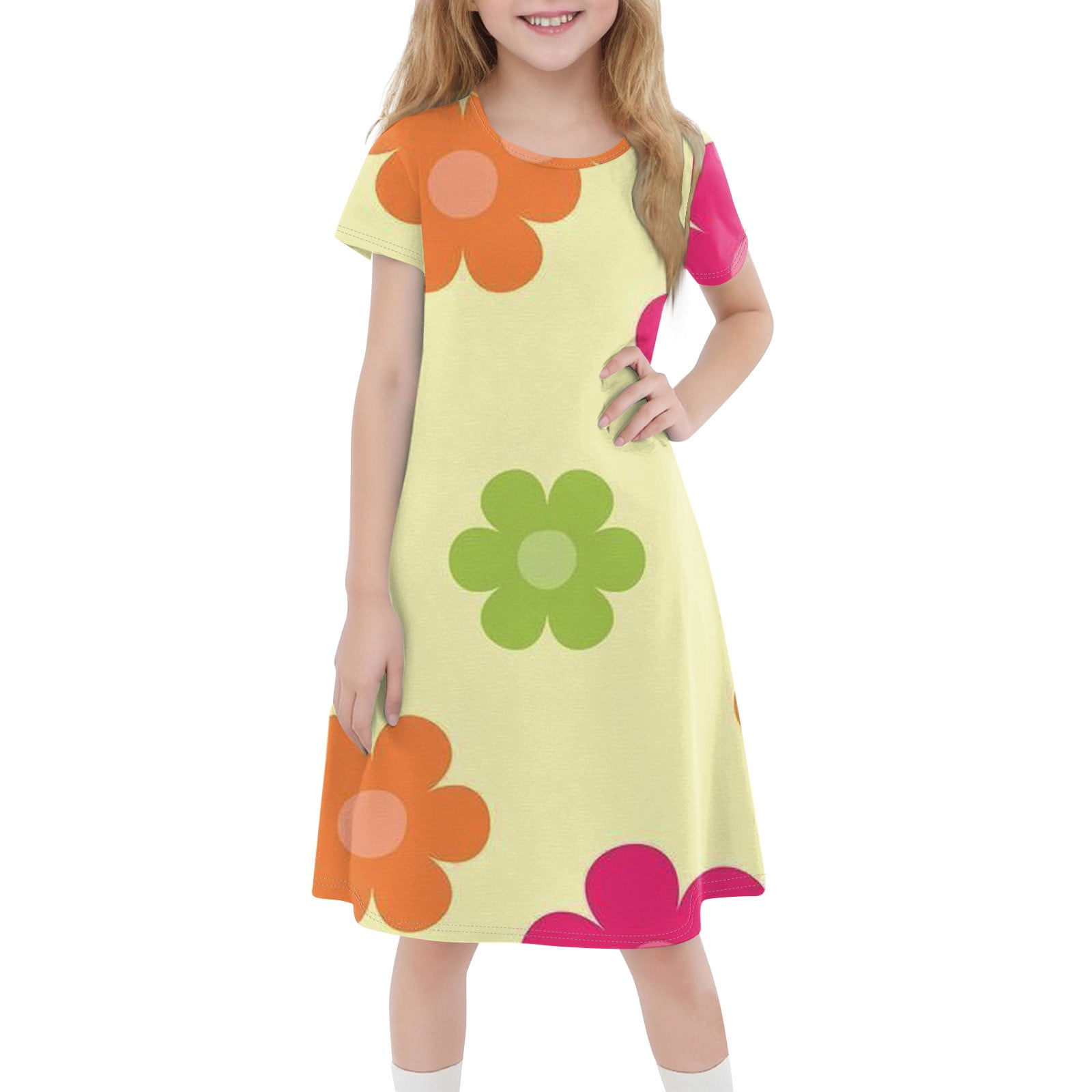 YOUYEDIAN Plus Size Summer Girls Dresses Size 10-12 Crew Neck Floral ...