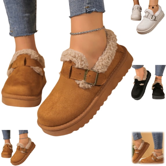YOUYEDIAN Plush Loafers for Women Casual Warm Slip on Platform Flat Shoes Fashion Round Toe Shoes