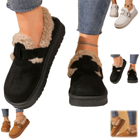 YOUYEDIAN Plush Loafers for Women Casual Warm Slip on Platform Flat Shoes Fashion Round Toe Shoes
