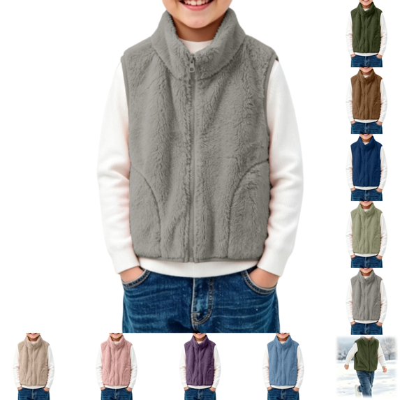 YOUYEDIAN Plush Vest Jacket for Boys Kids Fall Winter Warm Fuzzy Zipper Mock Neck Sleeveless Coat