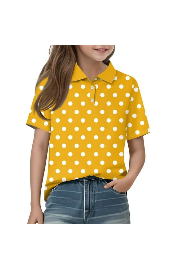 Polo Shirts for Girls Preppy Short Sleeve School Uniform T Shirt Casual Lapel Tops (Earthy Yellow, 13-14 Years)